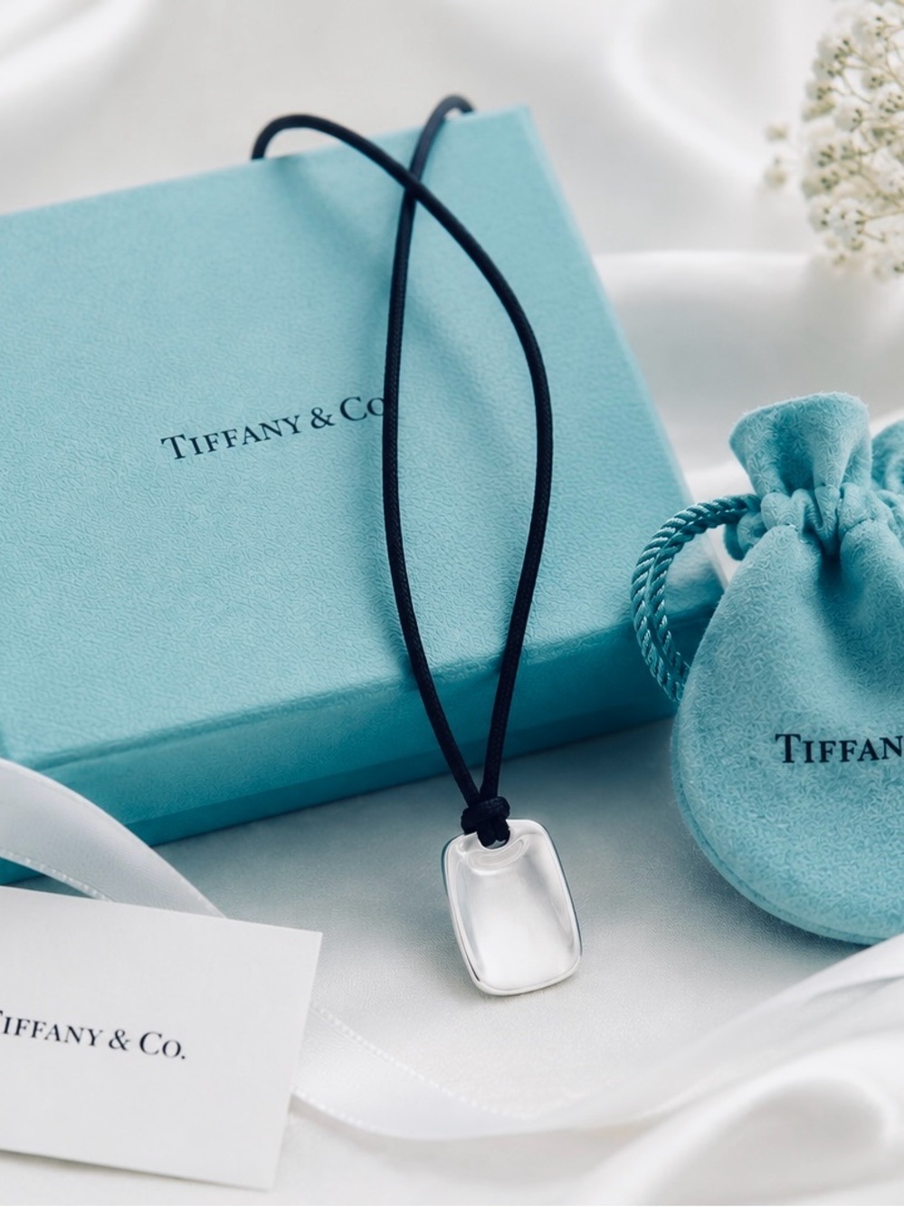 Rare Retired Tiffany Peretti Shovel Pendant Necklace Silver Silk Cord Rare 16”